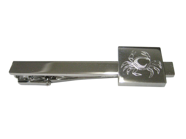 Silver Toned Square Etched Crab Tie Clip