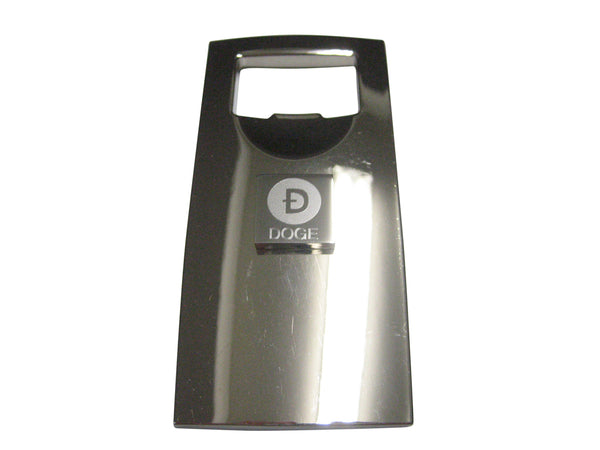 Silver Toned Square Etched Doge Coin Cryptocurrency Blockchain Bottle Opener