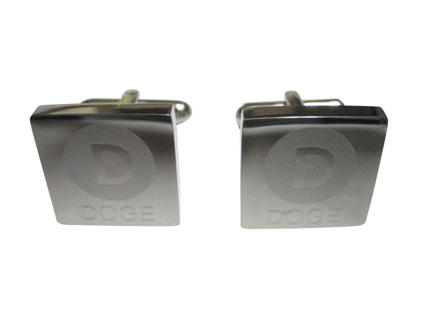 Silver Toned Square Etched Doge Coin Cryptocurrency Blockchain Cufflinks