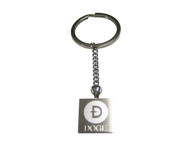 Silver Toned Square Etched Doge Coin Cryptocurrency Blockchain Pendant Keychain