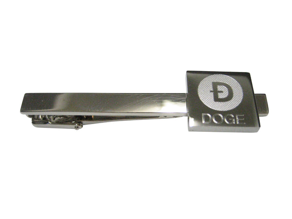 Silver Toned Square Etched Doge Coin Cryptocurrency Blockchain Tie Clip