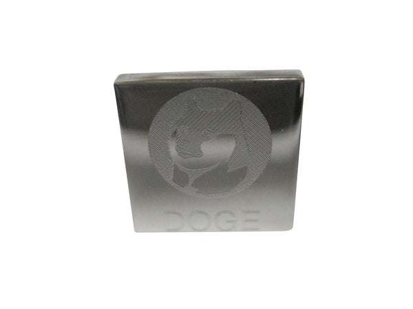 Silver Toned Square Etched Doge Coin Cryptocurrency Blockchain With Shiba Dog Adjustable Size Fashion Ring