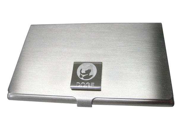 Silver Toned Square Etched Doge Coin Cryptocurrency Blockchain With Shiba Dog Business Card Holder