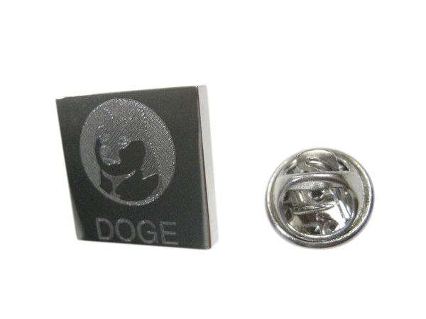 Silver Toned Square Etched Doge Coin Cryptocurrency Blockchain With Shiba Dog Lapel Pin