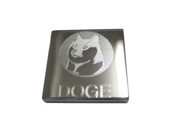 Silver Toned Square Etched Doge Coin Cryptocurrency Blockchain With Shiba Dog Magnet