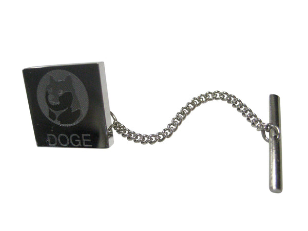 Silver Toned Square Etched Doge Coin Cryptocurrency Blockchain With Shiba Dog Tie Tack