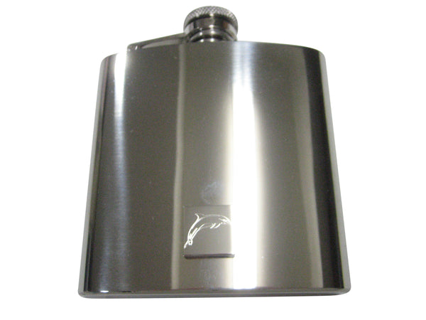 Silver Toned Square Etched Dolphin 6oz Flask