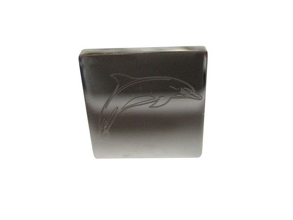 Silver Toned Square Etched Dolphin Adjustable Size Fashion Ring
