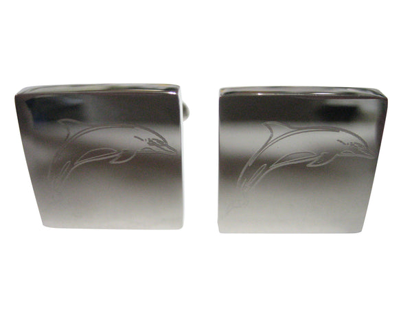 Silver Toned Square Etched Dolphin Cufflinks
