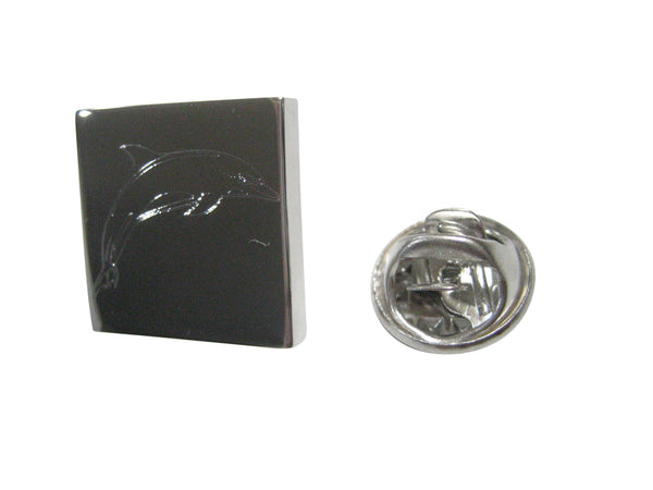 Silver Toned Square Etched Dolphin Lapel Pin