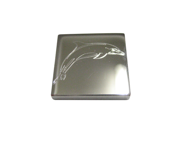 Silver Toned Square Etched Dolphin Magnet
