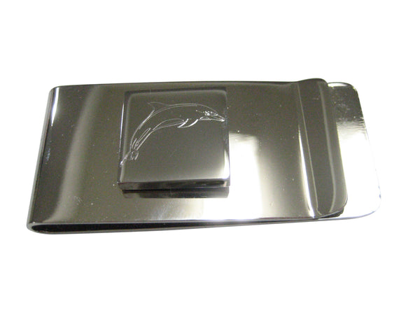 Silver Toned Square Etched Dolphin Money Clip