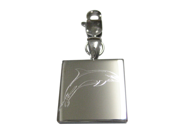 Silver Toned Square Etched Dolphin Pendant Zipper Pull Charm