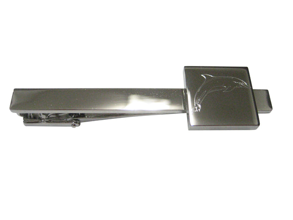 Silver Toned Square Etched Dolphin Tie Clip