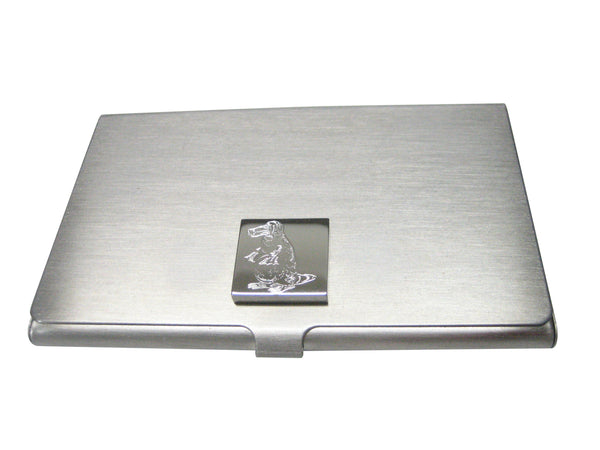 Silver Toned Square Etched Duck Billed Platypus Business Card Holder