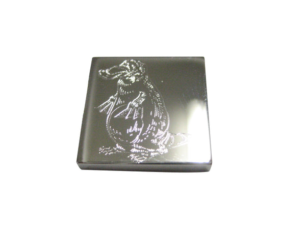 Silver Toned Square Etched Duck Billed Platypus Magnet