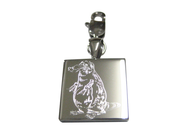 Silver Toned Square Etched Duck Billed Platypus Pendant Zipper Pull Charm