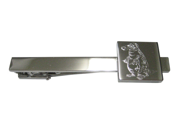 Silver Toned Square Etched Duck Billed Platypus Tie Clip