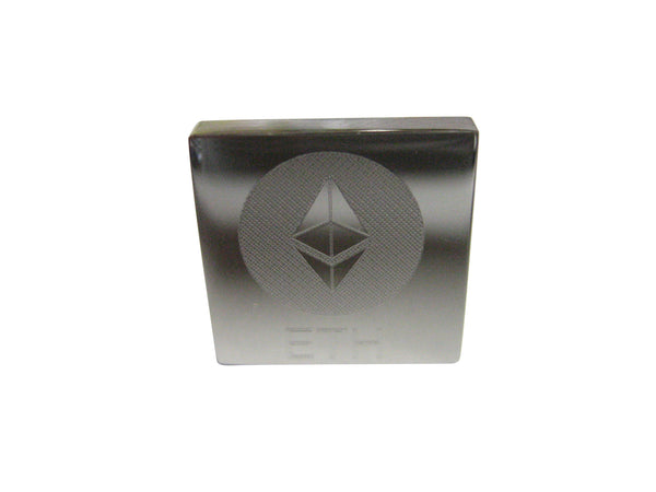 Silver Toned Square Etched Ethereum Coin Cryptocurrency Blockchain Adjustable Size Fashion Ring