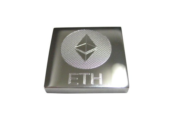 Silver Toned Square Etched Ethereum Coin Cryptocurrency Blockchain Magnet