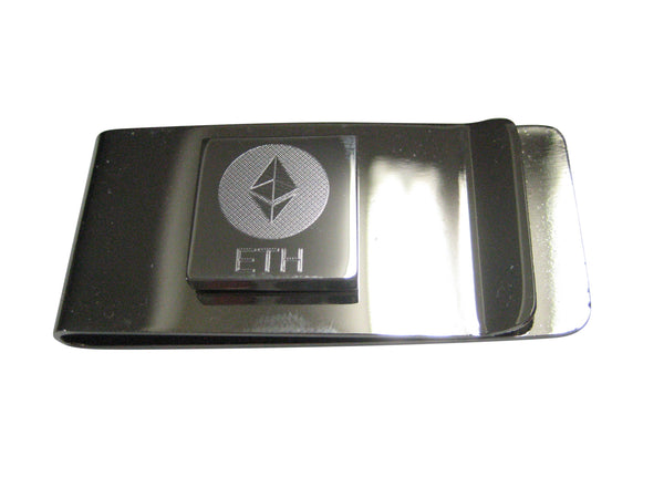 Silver Toned Square Etched Ethereum Coin Cryptocurrency Blockchain Money Clip