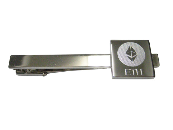 Silver Toned Square Etched Ethereum Coin Cryptocurrency Blockchain Tie Clip