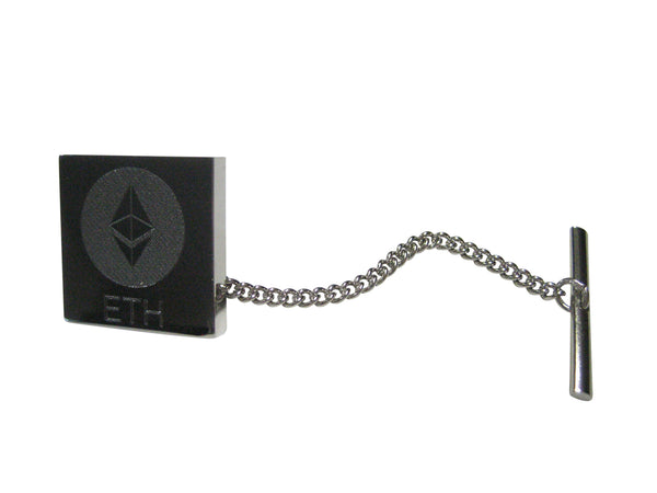 Silver Toned Square Etched Ethereum Coin Cryptocurrency Blockchain Tie Tack
