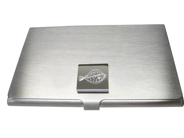 Silver Toned Square Etched Flounder Halibut Flatfish Business Card Holder