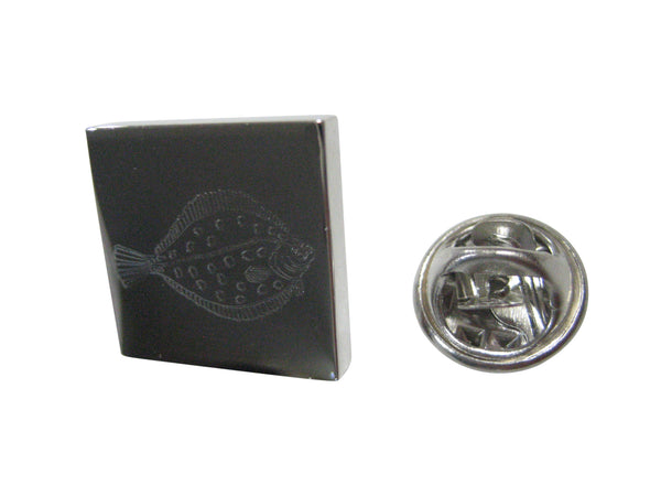 Silver Toned Square Etched Flounder Halibut Flatfish Lapel Pin