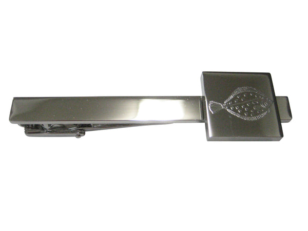 Silver Toned Square Etched Flounder Halibut Flatfish Tie Clip