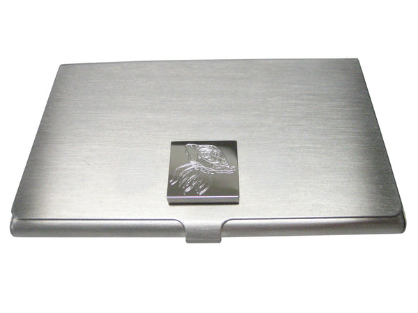 Silver Toned Square Etched Jellyfish Business Card Holder
