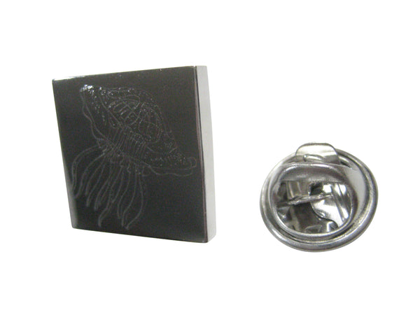 Silver Toned Square Etched Jellyfish Lapel Pin