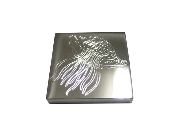 Silver Toned Square Etched Jellyfish Magnet