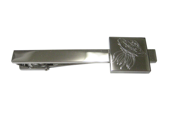 Silver Toned Square Etched Jellyfish Tie Clip