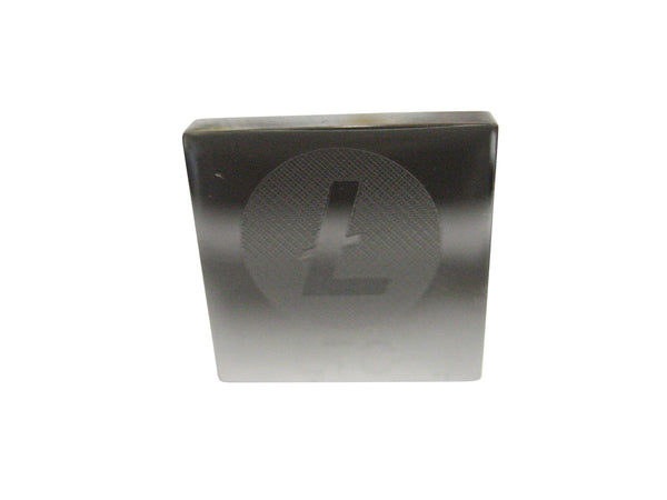 Silver Toned Square Etched Litecoin Coin Cryptocurrency Blockchain Adjustable Size Fashion Ring