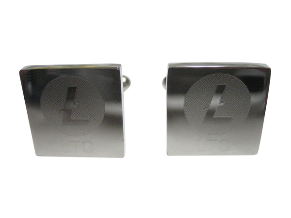 Silver Toned Square Etched Litecoin Coin Cryptocurrency Blockchain Cufflinks