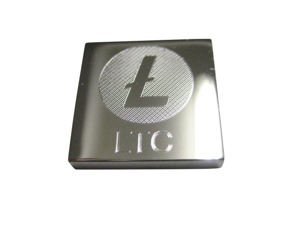 Silver Toned Square Etched Litecoin Coin Cryptocurrency Blockchain Magnet