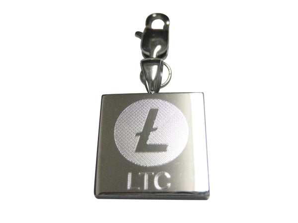 Silver Toned Square Etched Litecoin Coin Cryptocurrency Blockchain Pendant Zipper Pull Charm