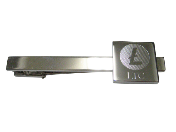Silver Toned Square Etched Litecoin Coin Cryptocurrency Blockchain Tie Clip