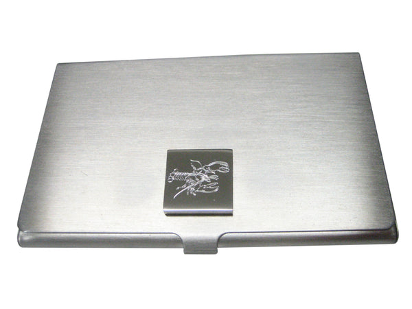 Silver Toned Square Etched Lobster Business Card Holder