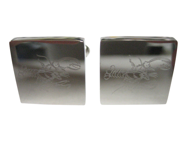 Silver Toned Square Etched Lobster Cufflinks