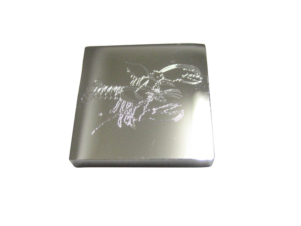 Silver Toned Square Etched Lobster Magnet