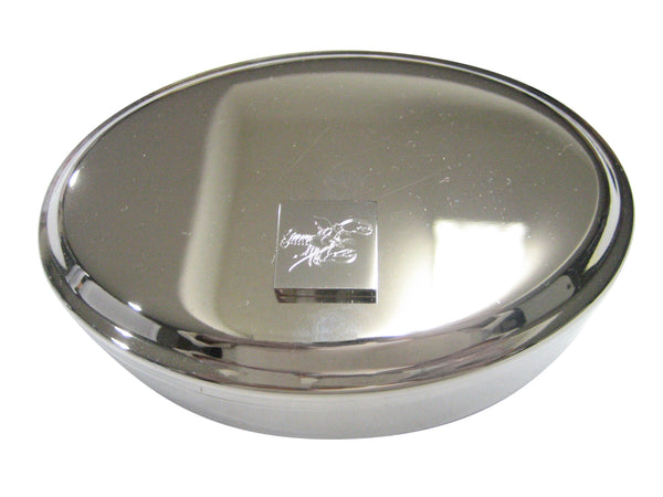 Silver Toned Square Etched Lobster Oval Trinket Jewelry Box