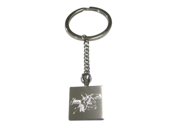 Silver Toned Square Etched Lobster Pendant Keychain