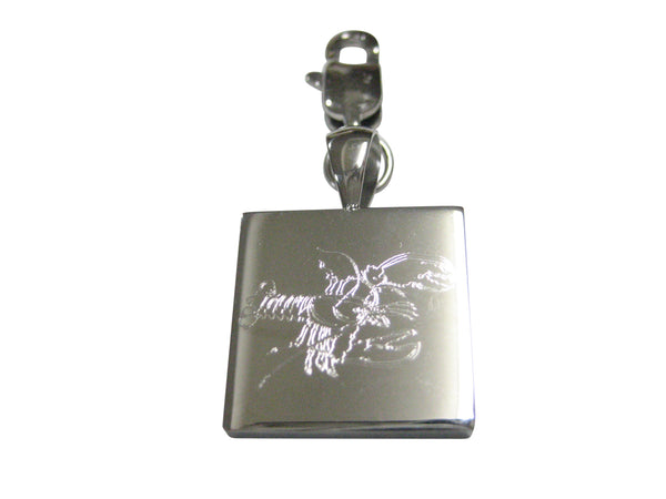 Silver Toned Square Etched Lobster Pendant Zipper Pull Charm