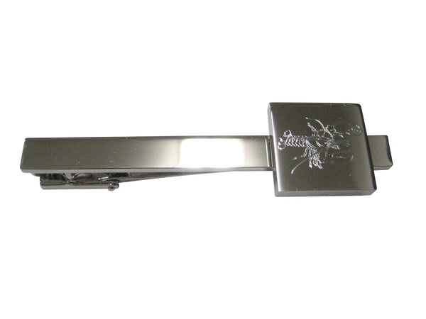 Silver Toned Square Etched Lobster Tie Clip