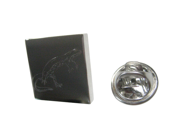 Silver Toned Square Etched Newt Gecko Lizard Lapel Pin