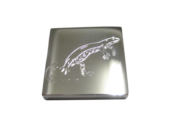 Silver Toned Square Etched Newt Gecko Lizard Magnet