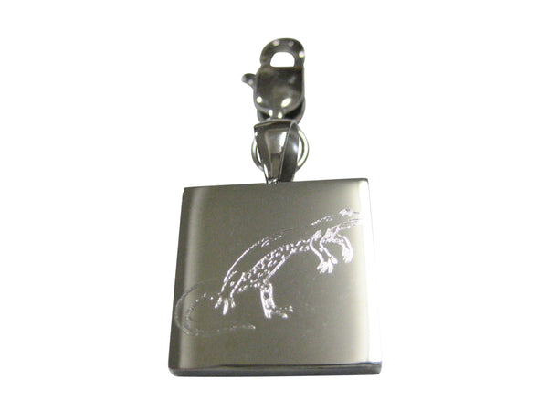 Silver Toned Square Etched Newt Gecko Lizard Pendant Zipper Pull Charm