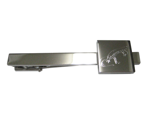 Silver Toned Square Etched Newt Gecko Lizard Tie Clip